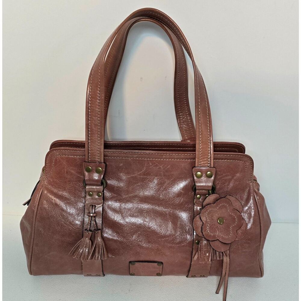 Rue Princesse Paris Distressed Leather Double Handle Shoulder Bag Handbag Tassel